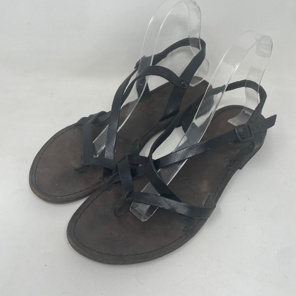 Antichi Romani Leather Gladiator Jesus Sandals Made Italy Brown Flat Strappy 41
